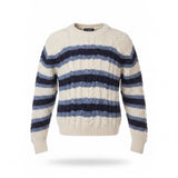 Free People Womens Ivory & Navy Cable Knit Crew Neck Sweater Striped Size S