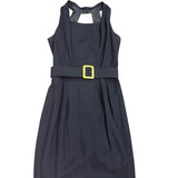Black Sleeveless Dress With Belted Waist Gold Buckle Design Womens Size 12