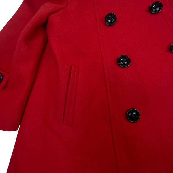 Fayuan Girls Red Double-Breasted Hooded Coat Real Fur Trim Jacket