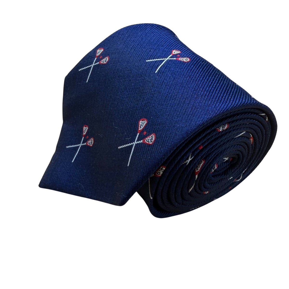 J.Crew Mens Navy Silk Tie Lacrosse Crosses Embroidery A