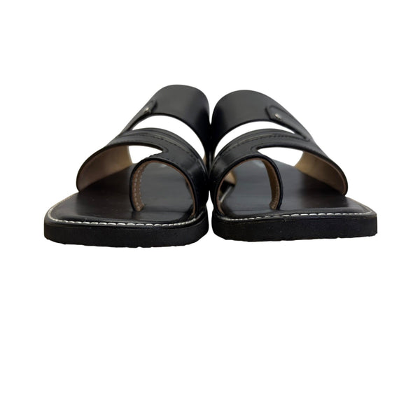 Sreeleathers Black Leather Cushioned Soles Open-Toe Chappal Sandals Sz 10US