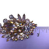 Vintage Gold Tone Rhinestone Clip-On Earrings & Floral Brooch Set