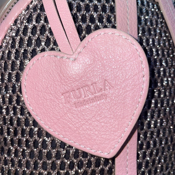 Furla Women’s Pink & Black Mesh & Rubber Blend Heart Backpack