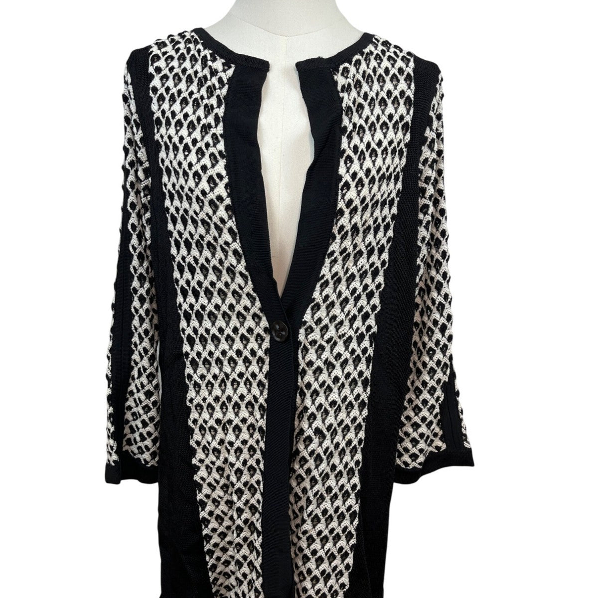 Nic+Zoe Black & White Open Front Cardigan Sweater With Button Closure Sz XL