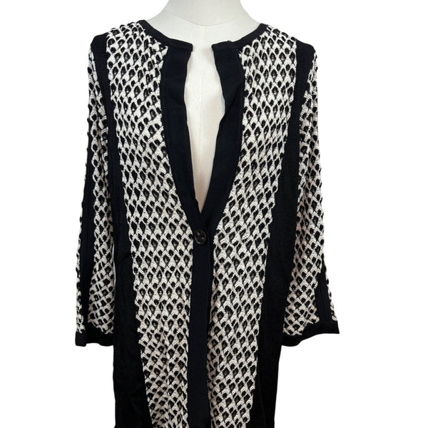 Nic+Zoe Black & White Open Front Cardigan Sweater With Button Closure Sz XL