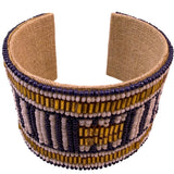 Southwest-Inspired Beaded Womens Blue/Gold Cuff Bracelet Geometric Pattern