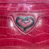 Brighton Women's Red Faux Leather Croc Embossed With Heart Accent Shoulder Bag