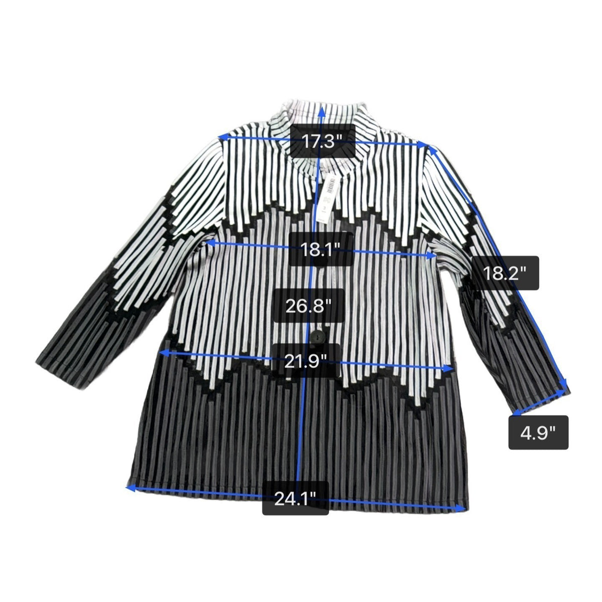 Chicos Womens Black & White Striped Sheer Button-Front Tunic Jacket Size 3 - New