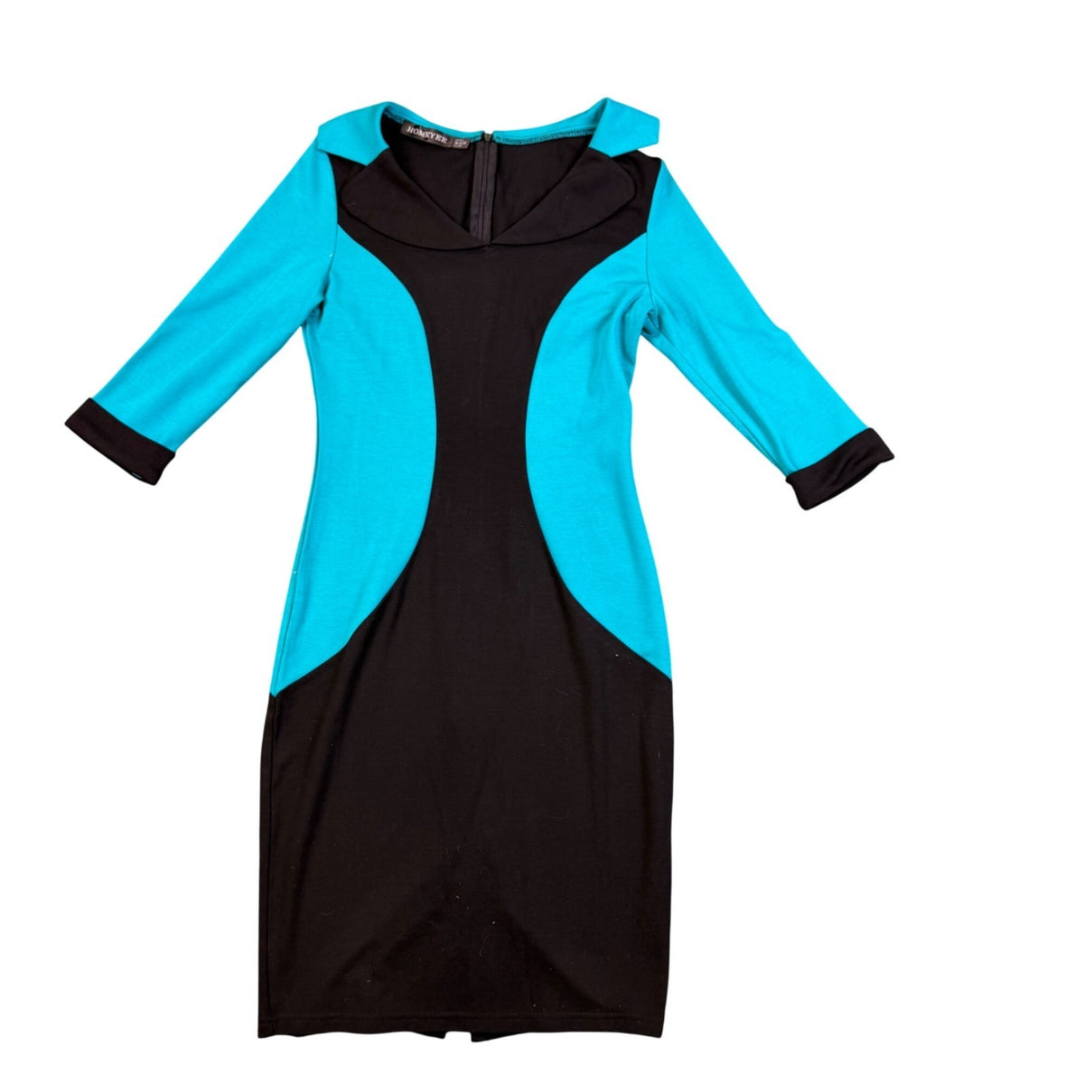 Homeyee Womens Blue & Black Colorblock Pencil Dress Size M