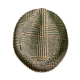 Vintage Unisex Yellow Plaid Wool Fedora Hat Checked Dupont Repel Feather Trim