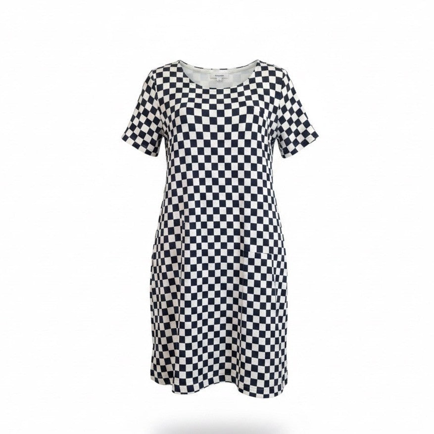 Nipon Womens Black & White Checker Silk Dress Short Sleeve US Checkered Size 12