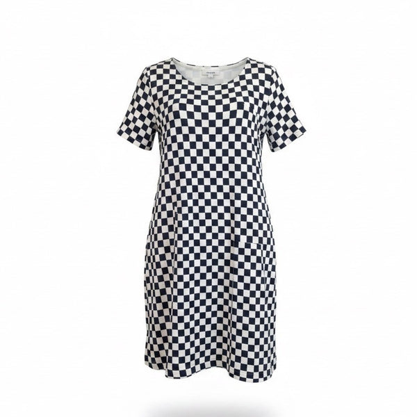 Nipon Womens Black & White Checker Silk Dress Short Sleeve US Checkered Size 12