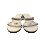 Balenciaga Women’s White Leather Logo Embossed Mid-Heel Slide Sandals Sz EU39.5
