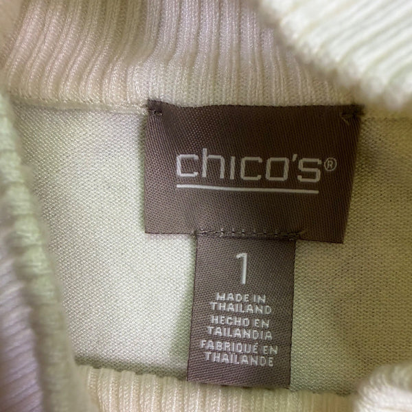 Chicos Womens White Turtleneck Sweater Classic Long Sleeve Size 1
