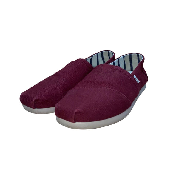 Toms Women’s Burgundy Canvas Striped Lining Casual Classic  Slip-On Shoes Size 9