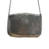 Vintage Silver Mesh Shoulder Bag With Rhinestone Accent & Chain Strap Evening Ha