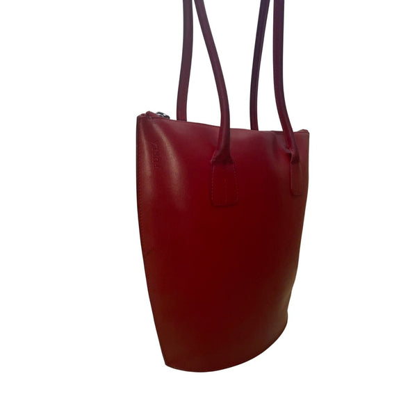 Furla Italy Women’s Red Leather Classic Design Dual Shoulder Straps Tote Bag