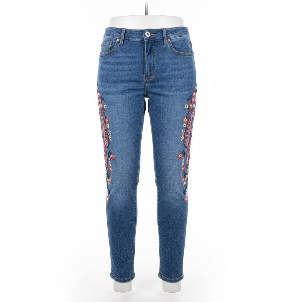 Hilfiger Womens Blue Cotton Blend Embroidered Jeans Slim Fit Floral Print Size 8