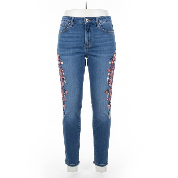 Hilfiger Womens Blue Cotton Blend Embroidered Jeans Slim Fit Floral Print Size 8