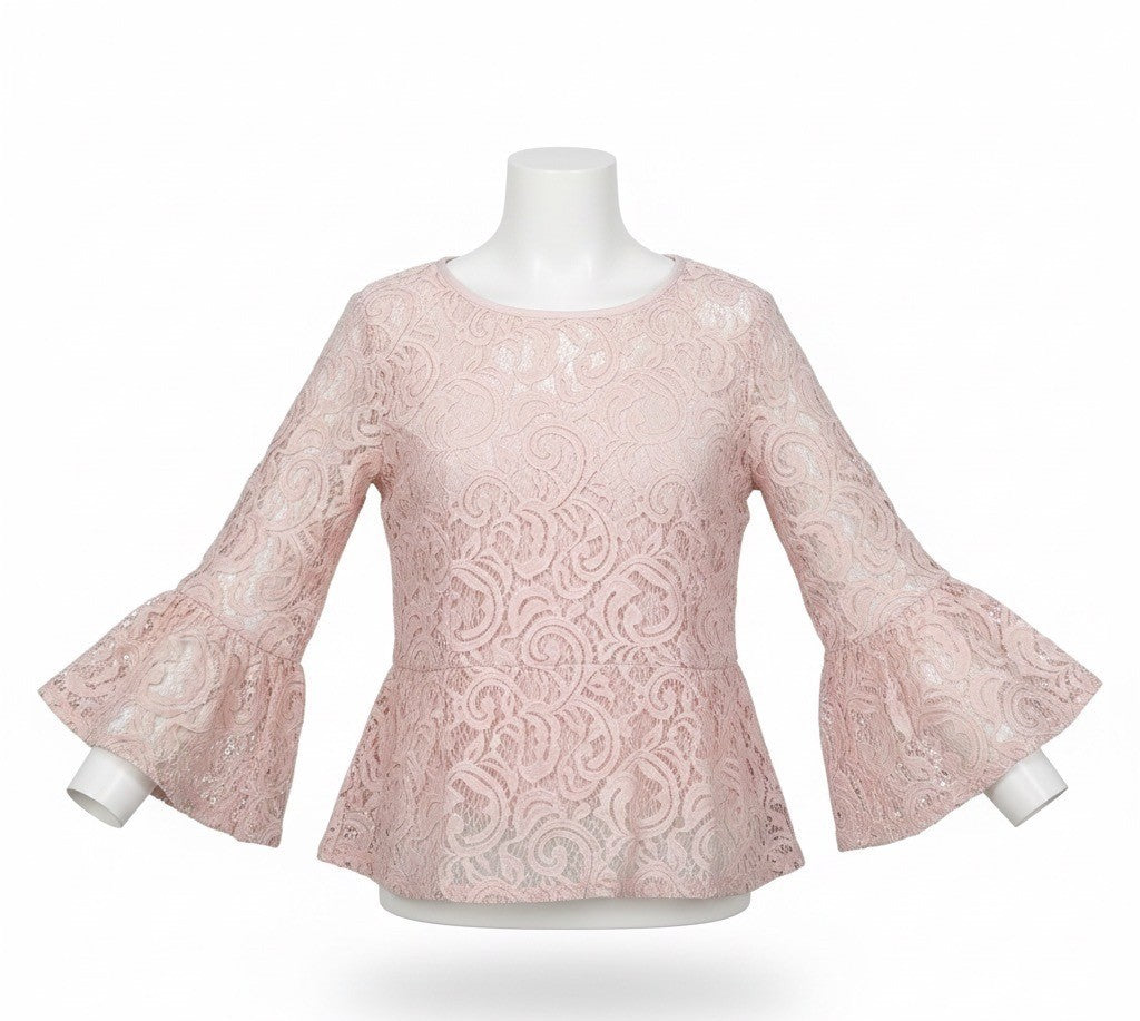 Adrianna Papell Womens Pink Lace & Bell Sleeve Peplum Blouse Size L