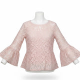 Adrianna Papell Womens Pink Lace & Bell Sleeve Peplum Blouse Size L