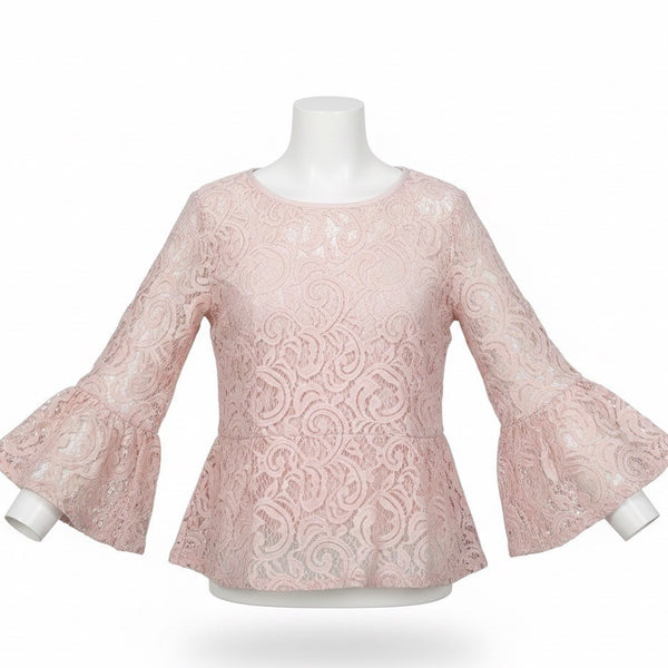 Adrianna Papell Womens Pink Lace & Bell Sleeve Peplum Blouse Size L