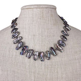 Vintage Freshwater Iridescent Black Pearl Necklace Silver Tone Spacer Beads Magn