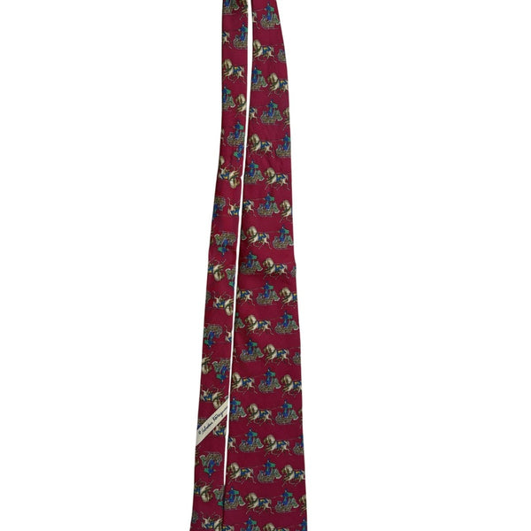 Salvatore Ferragamo Mens Red Silk Tie With Horse & Carriage Print