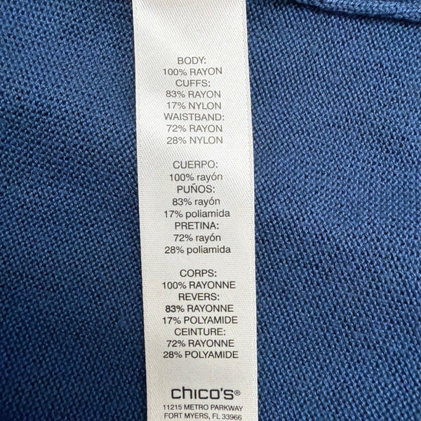 Chicos Womens Indigo Cardigan Long Sleeve Lightweight Fashion Piece Size 1