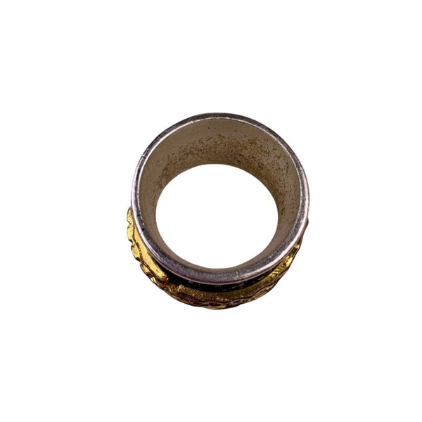 Two-Tone Bali Style Wide Ring Silver Tone Artisan Design Size 7 Spinning