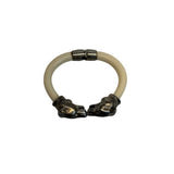 Vtg KIssing Bear Clamp Cuff Silver Tone and White Lucite Bangel Bracelet - 6in