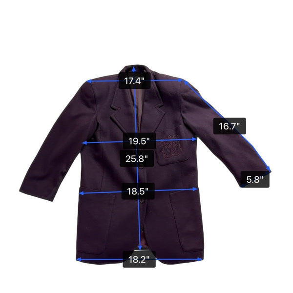 Linda Allard For Ellen Tracy Womens Purple Wool  Blazer Embroidered Pocket Sz 8