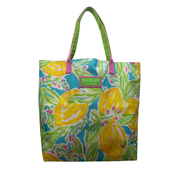 Lilly Pulitzer Women’s Green Multicolor Lemon Print Summer Carryall Tote Bag