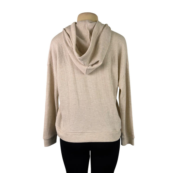 Rails Womens Heather Oatmeal Hooded Waffle Knit Pullover Hoodie Sz M