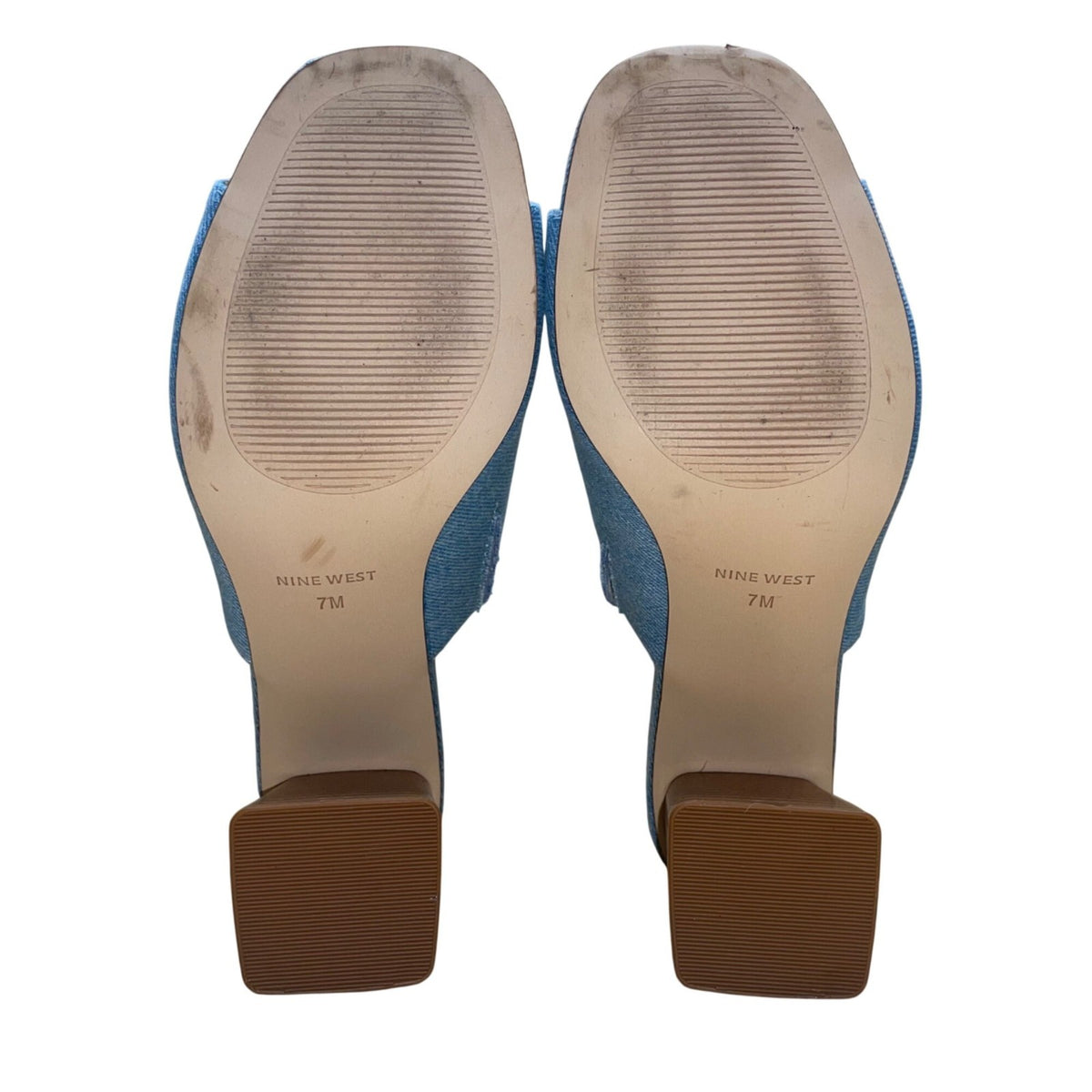 Nine West Women’s Blue Denim Open-Toe Wylow 7 Block Heel Mules Size 7M