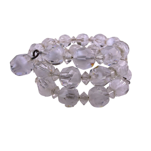 Vintage Womens Clear Faceted Crystal Bead Bracelet & Clip-On Earrings Set