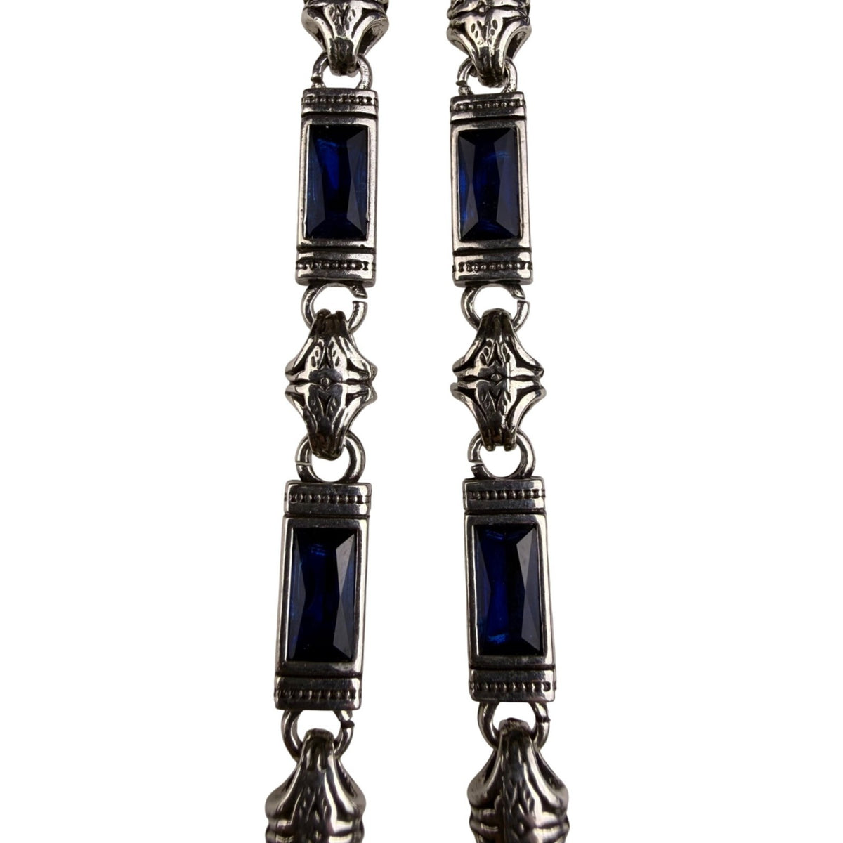 Sterling Silver Unisex Blue Gemstone Link Necklace Handmade Detailed Vintage...