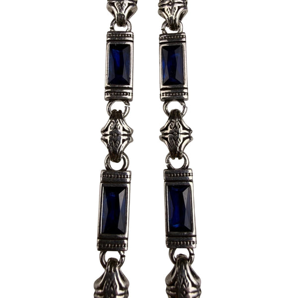 Sterling Silver Unisex Blue Gemstone Link Necklace Handmade Detailed Vintage...