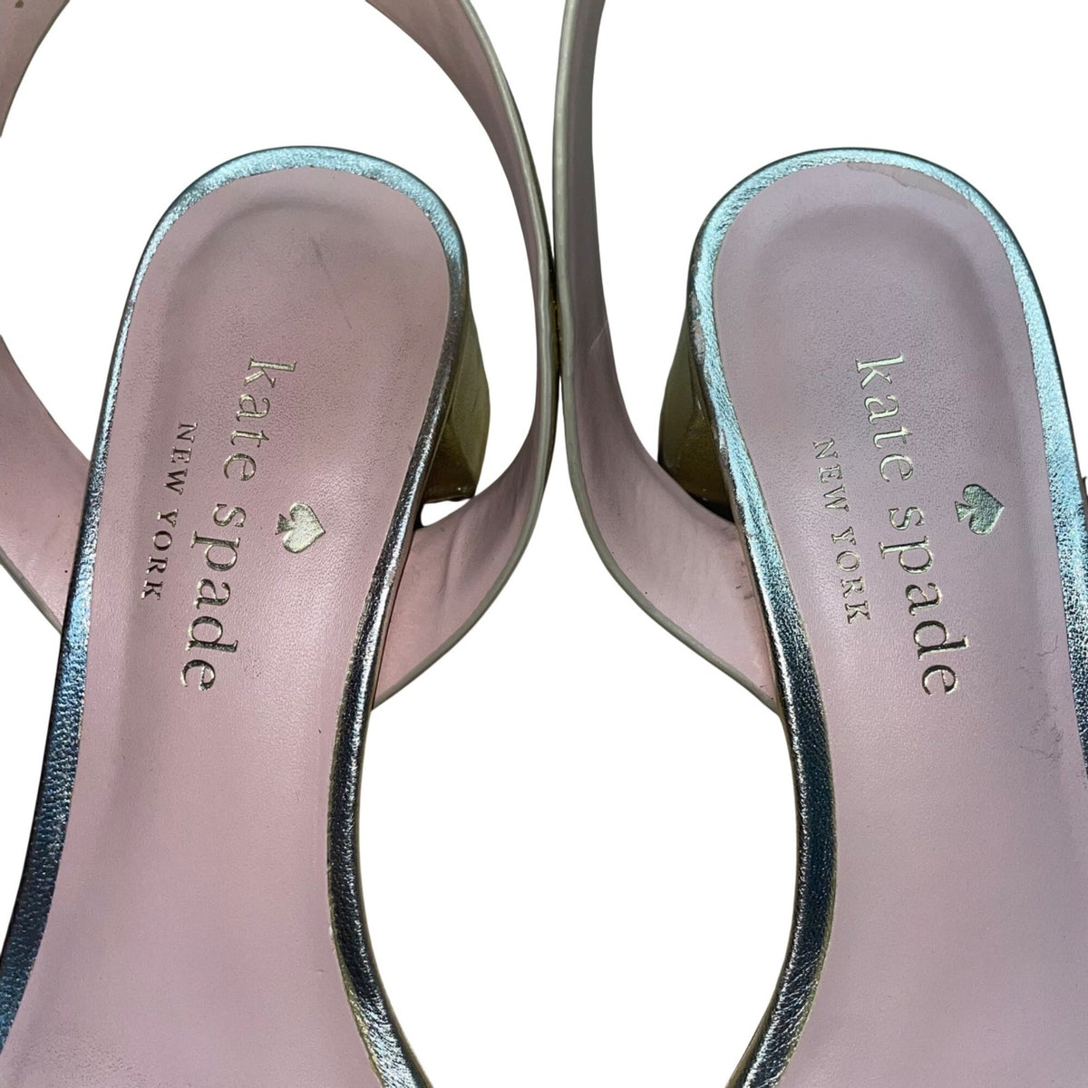 Kate Spade Women’s Metallic Gold & Pink Leather Block Heel Edie Sandals Size 6B