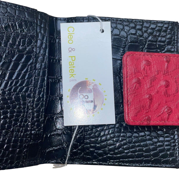 Cleo & Patek Women’s Red Leather Zebra Print Wallet With Croco Embossed Accents