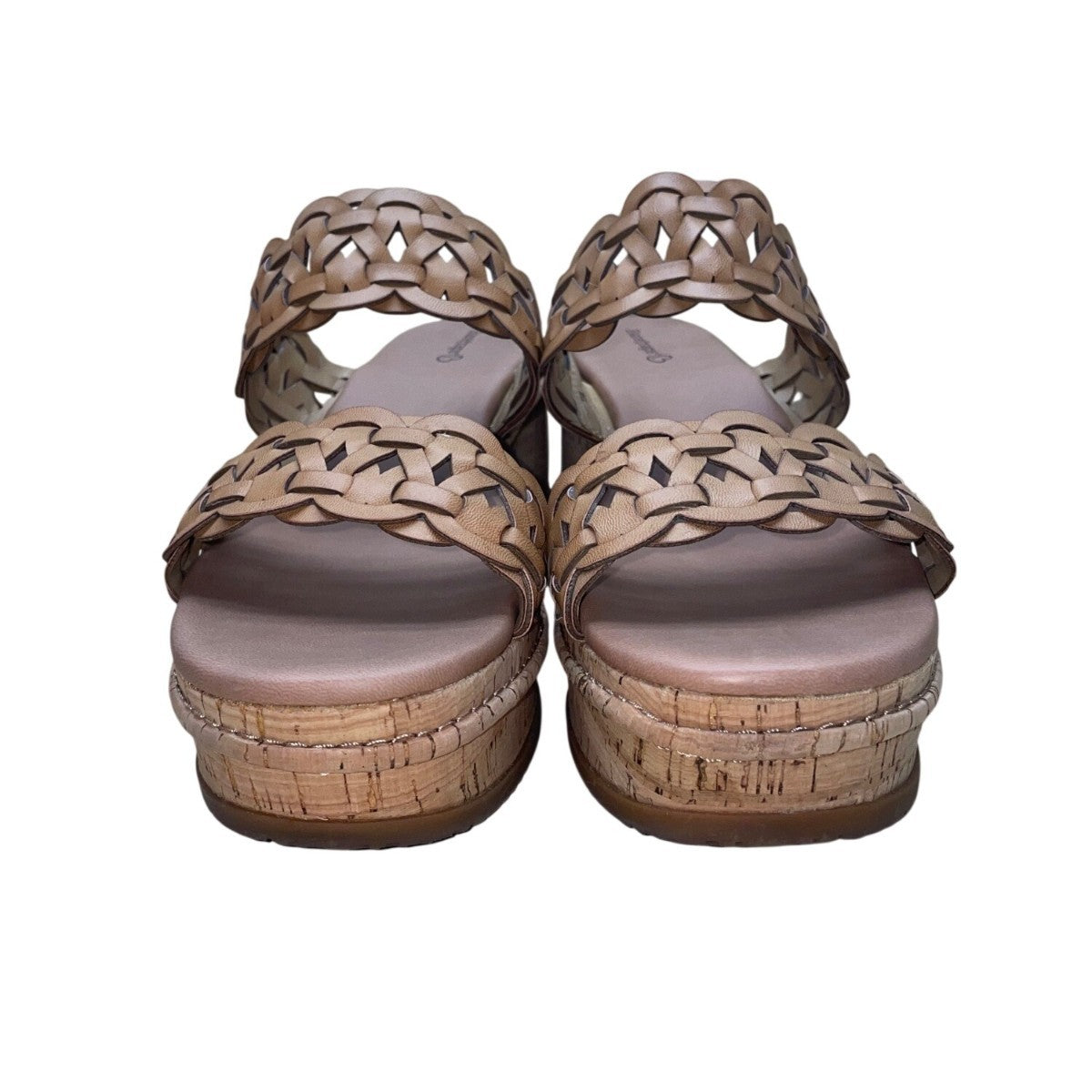 Baretraps Women’s Natural Leather Braided Strap Cork Wedge Sandals Size 11M
