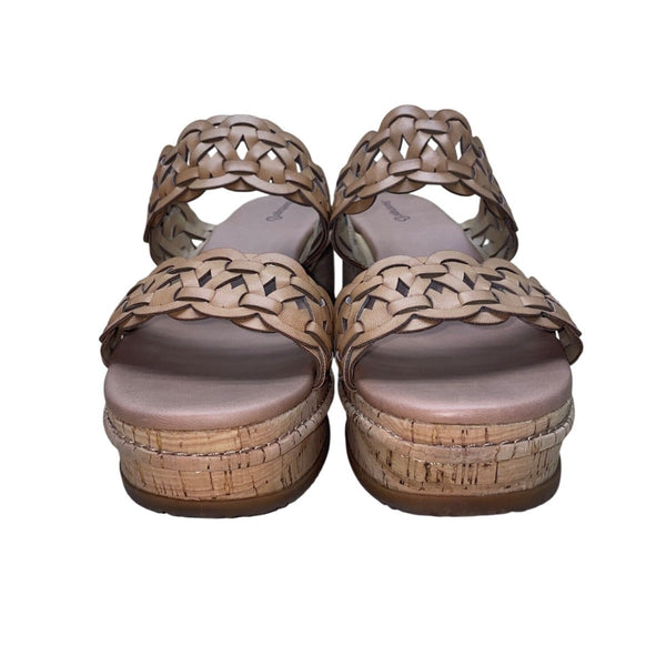 Baretraps Women’s Natural Leather Braided Strap Cork Wedge Sandals Size 11M