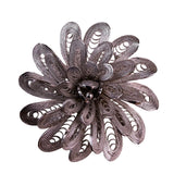 Vintage 925 Silver Tone Womens Flower Filigree Brooch Pin Intricate Petal Design