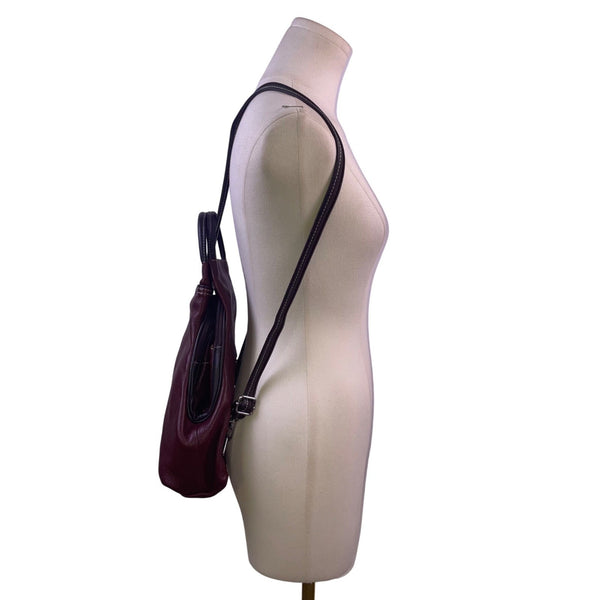 Women’s Burgundy Leather Multiple Compartments Sling Adjustable Straps Backpack