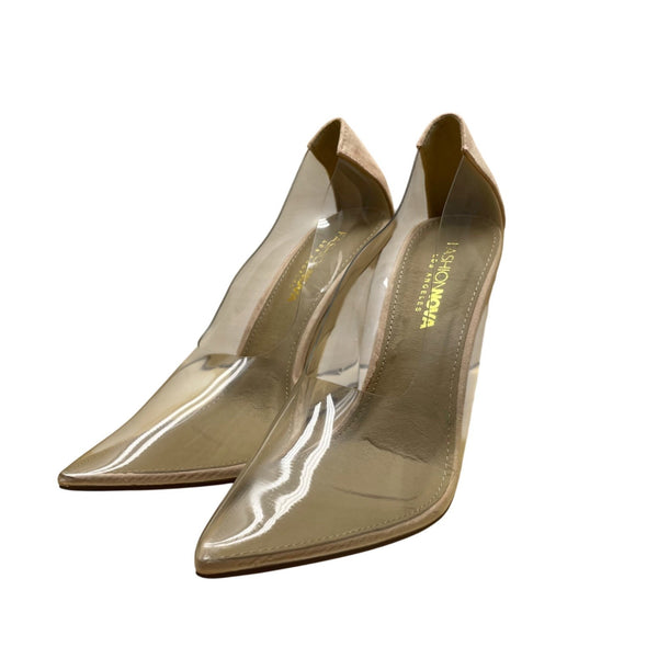 Fashion Nova Women’s Transparent & Nude Wedge Pointed Toe Slip-On Heels Size 7.5