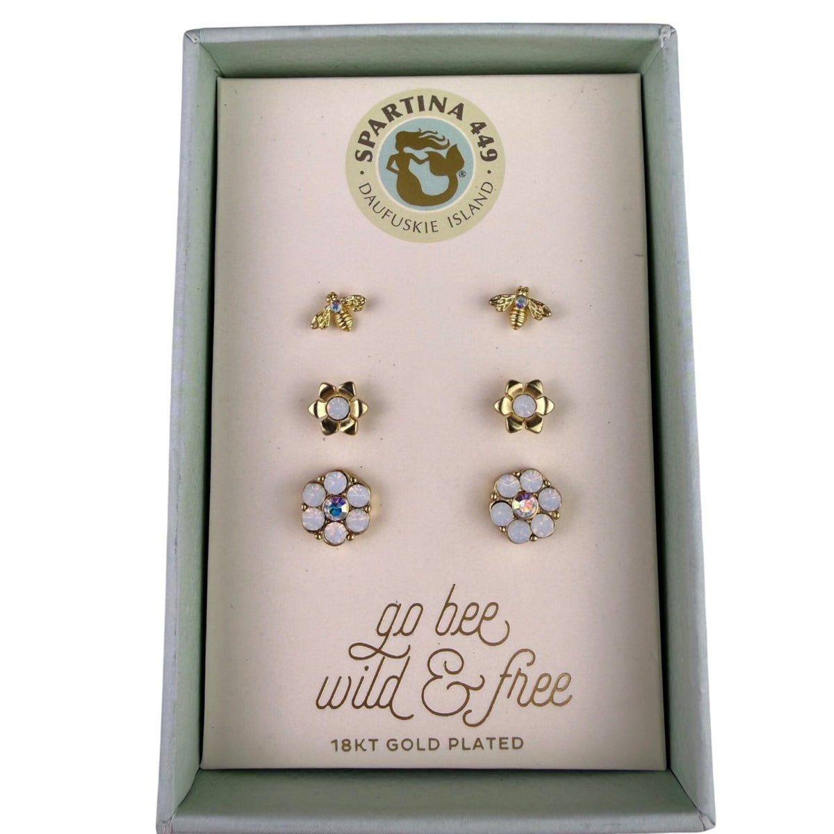 Spartina 449 Womens Gold Tone Stud Earring Set With Bee & Floral Designs