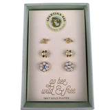 Spartina 449 Womens Gold Tone Stud Earring Set With Bee & Floral Designs