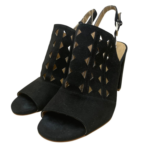 Halogen Women’s Black Suede Cutout Slingback Chunky Heel Sandals Size 10M