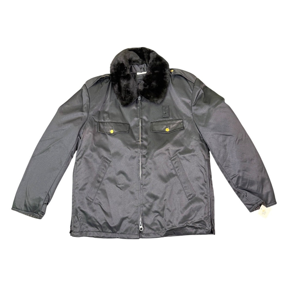 Vintage Mens Black Jacket W/ Faux Fur Collar Front Pockets & Gold Buttons Sz 42R
