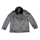 Vintage Mens Black Jacket W/ Faux Fur Collar Front Pockets & Gold Buttons Sz 42R